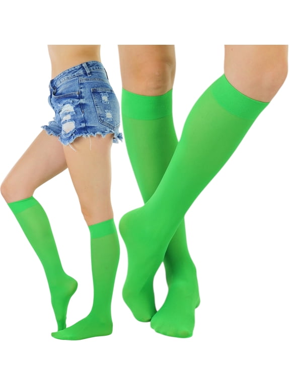 Women's Fashion Opaque Nylon Knee High Socks - Kelly Green