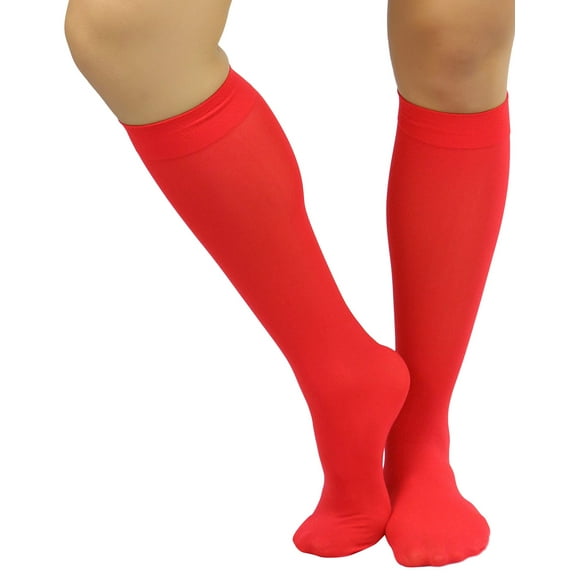 ToBeInStyle Women's Fashion Opaque Nylon Knee High Socks - Red