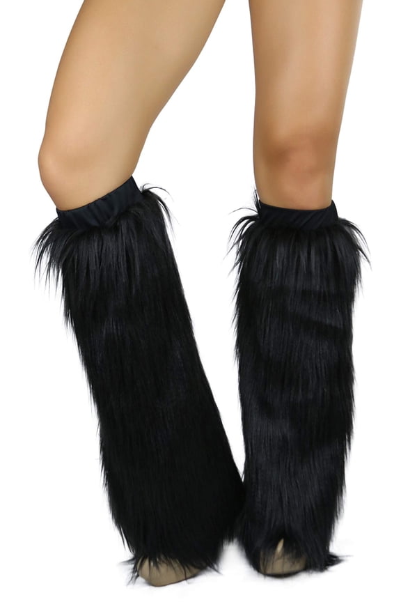 Women's Faux Fur Rave Knee High Leg Warmer - Black - One Size