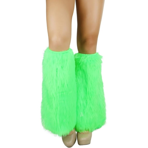 ToBeInStyle Women's Faux Fur Rave Knee High Leg Warmer - Neon Green - One Size