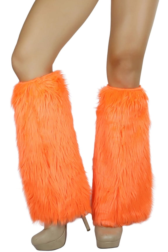 Women's Faux Fur Rave Knee High Leg Warmer - Neon Orange - One Size