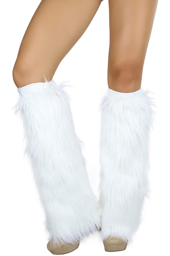 Women's Faux Fur Rave Knee High Leg Warmer - White - One Size