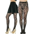 thumbnail image 1 of ToBeInStyle Women's Fine Fishnet Seamless Tights - Floral Lace Chantilly - Black - One Size, 1 of 9