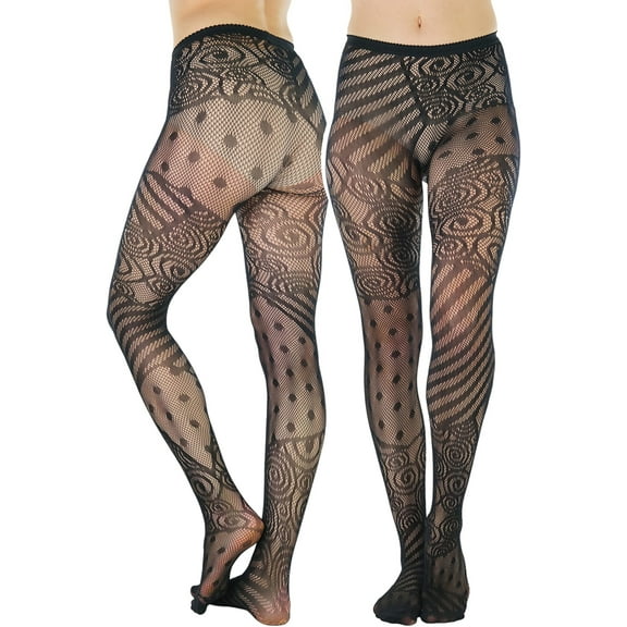 ToBeInStyle Women's Fine Fishnet Seamless Tights - Patchwork Patterns - Black - One Size