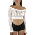 thumbnail image 1 of ToBeInStyle Women's Fishnet Long Sleeve Crop Top, Blouses & Tops, 1 of 12