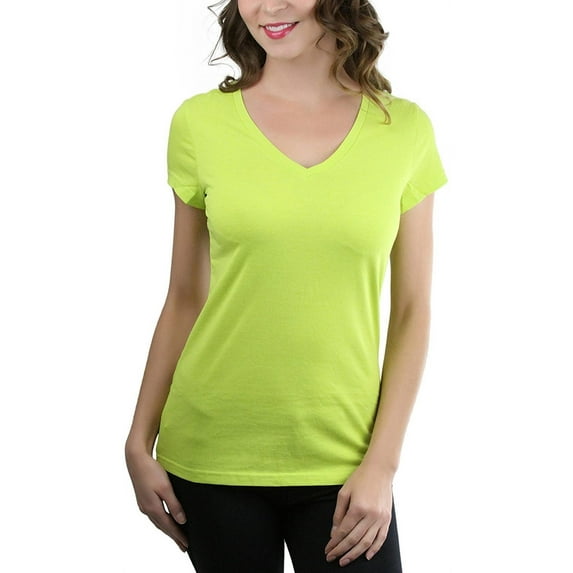 ToBeInStyle Women's Fitted Short Sleeve V-Neck Solid Print T-Shirt