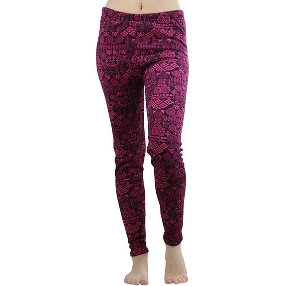 ToBeInStyle Women's Fleece Lined Leggings w/Tribal Print Band - Fuchsia - S/M