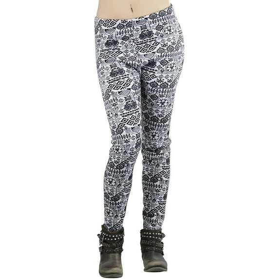 ToBeInStyle Women's Fleece Lined Leggings with Tribal Print Band