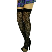 ToBeInStyle Women's Floral Fine Fishnet Thigh High Stockings - Black