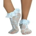 thumbnail image 1 of ToBeInStyle Women's Floral Lace Ruffle Trim Ankle High Socks - Baby Blue, 1 of 6