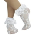 thumbnail image 1 of ToBeInStyle Women's Floral Lace Ruffle Trim Ankle High Socks - White, 1 of 6