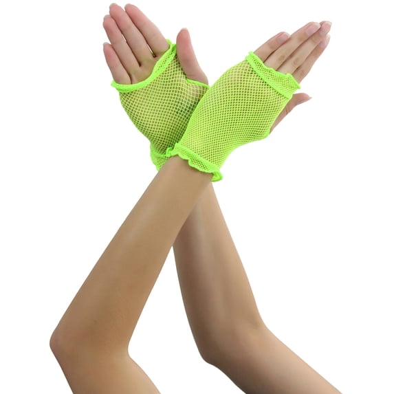 ToBeInStyle Women's Flounce Fishnet Gloves - Neon Green - One Size