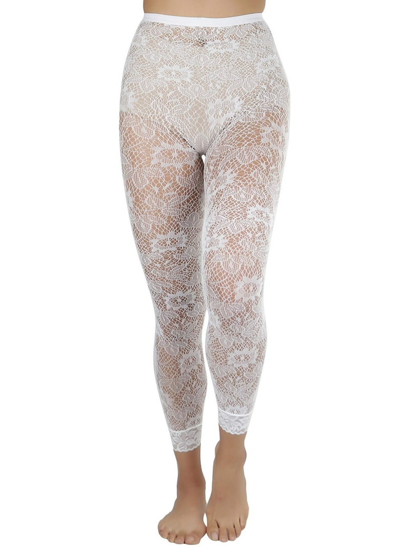 ToBeInStyle Women's Footless Floral Lace Fishnet Tights White