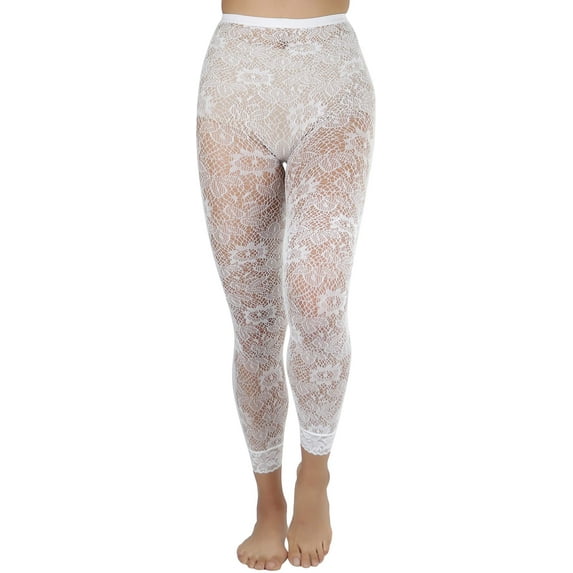 ToBeInStyle Women's Footless Floral Lace Fishnet Tights - White - One Size