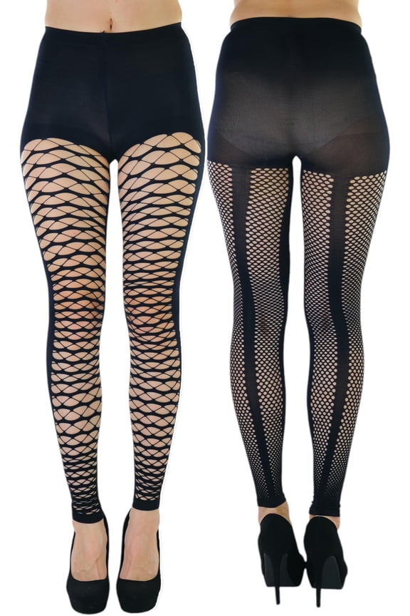 Women's Footless Multi-Dimensional Diamond Net Tights - Black - One Size