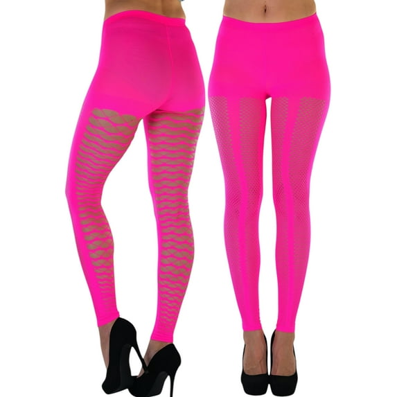 ToBeInStyle Women's Footless Multi-Dimensional Diamond Net Tights - Neon Pink - One Size