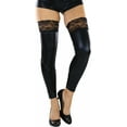 thumbnail image 1 of ToBeInStyle Women's Footless Silicone Grip Floral Lace Top Metallic Wet Look Thigh High - Black - One Size, 1 of 7