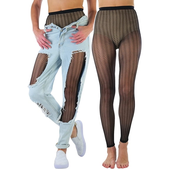 ToBeInStyle Women's Footless Wavy Scales Fishnet Tights - Black