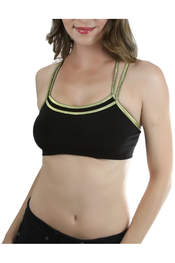 Women's Four Thin Metallic Strap Racerback Double Layer Bra