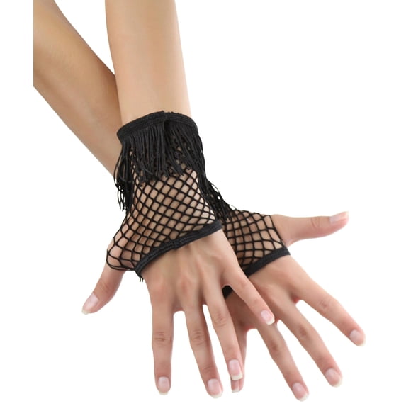 ToBeInStyle Women's Fringed Mini Diamond Net Gloves - Black - One Size