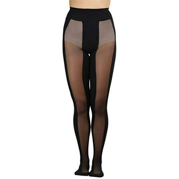 ToBeInStyle Women's Front And Back Sheer Panels Spandex Pantyhose - Black - One Size