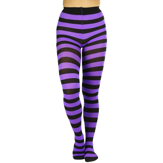 ToBeInStyle Women's Full Footed Wide Striped Tights - Black And Purple