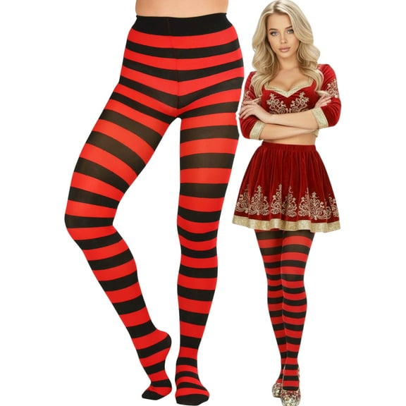 ToBeInStyle Women's Full Footed Wide Striped Tights - Black And Red