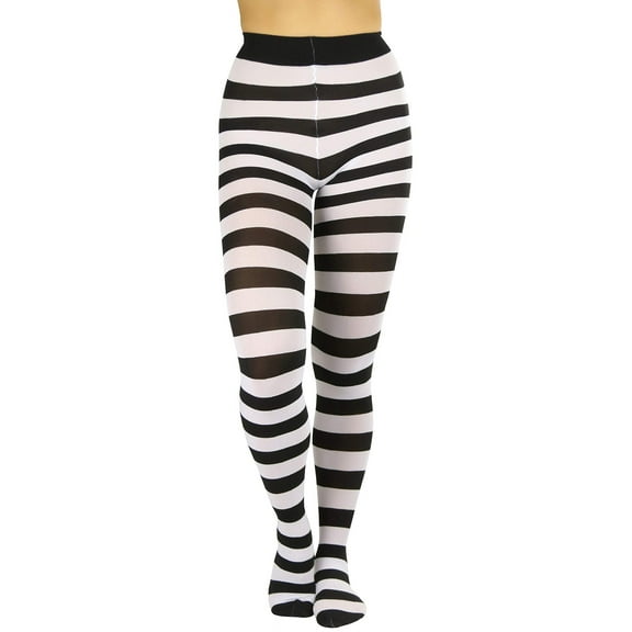 ToBeInStyle Women's Full Footed Wide Striped Tights One Size Regular, Black And White