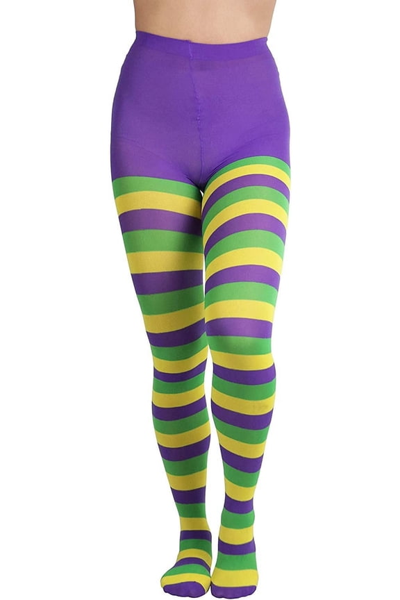 Women's Full Footed Wide Striped Tights - Rainbow Green - One Size