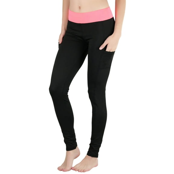 ToBeInStyle Women's Full Length Leggings w/Side Pockets - Black/Coral - Small