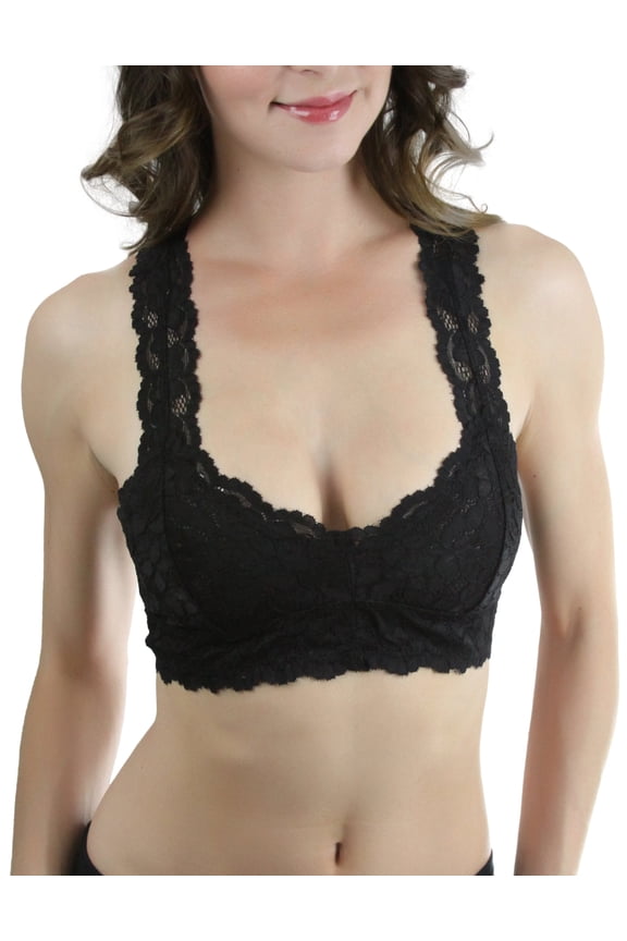 Women's Galloon Sheer Lace Racerback Bralette - Black - X/S