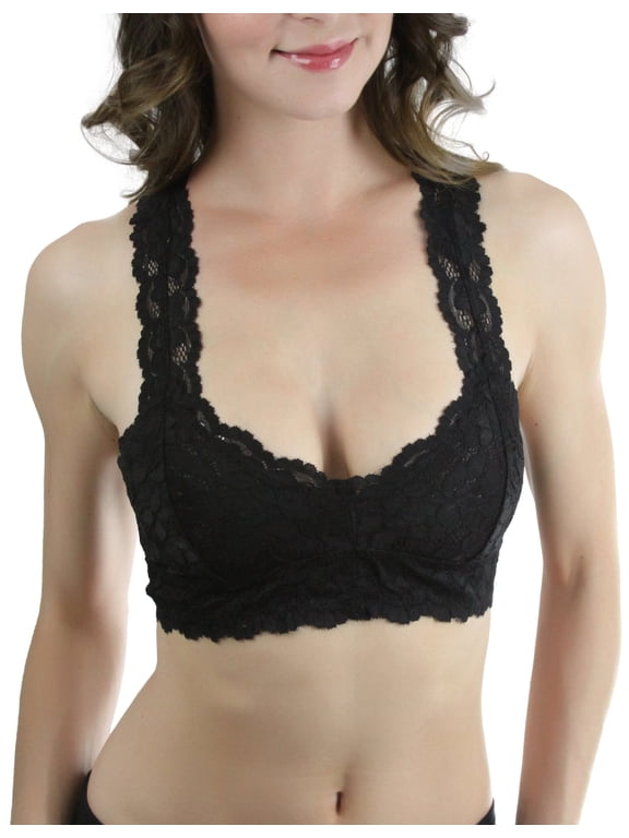 Women's Galloon Sheer Lace Racerback Bralette - Black - X/S