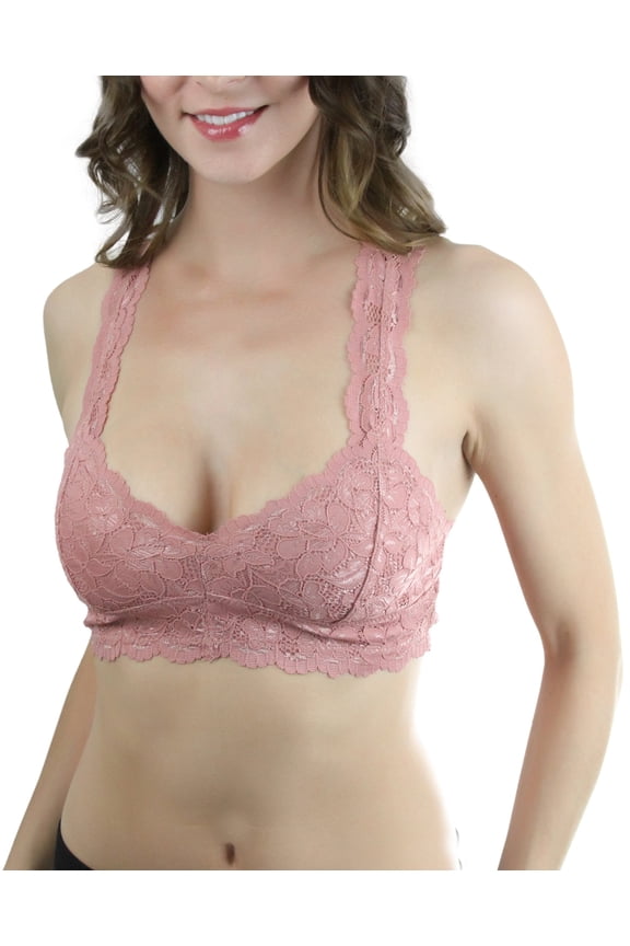 Women's Galloon Sheer Lace Racerback Bralette - Rose - X/S