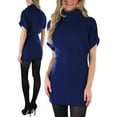 thumbnail image 1 of ToBeInStyle Women's Heavy Knit Sweater Tunic with Wide Fold-Over Turtleneck - Navy - L, 1 of 7