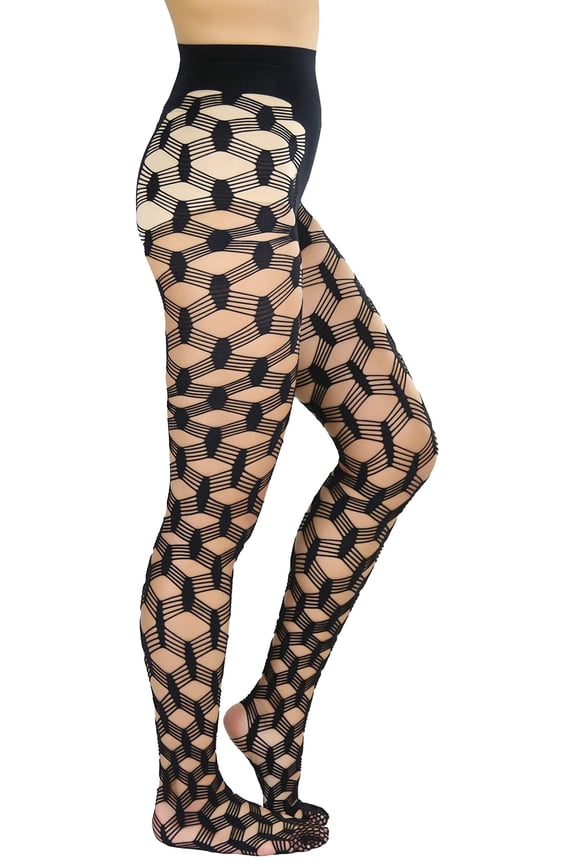 Women's Hexagonal Pattern Multi Strand Fishnet Pantyhose - Black - One Size
