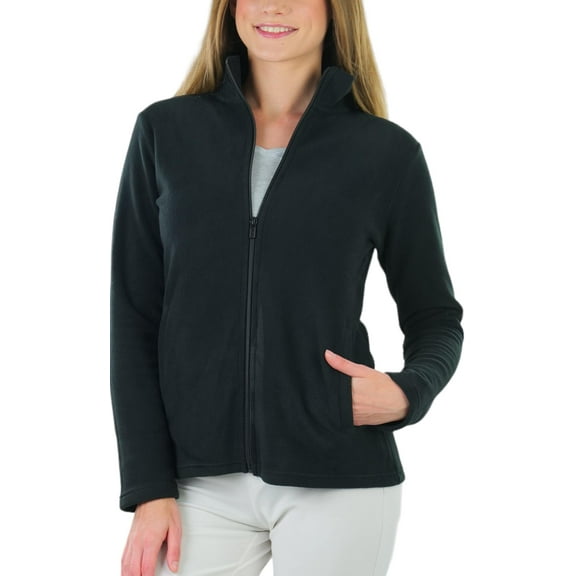ToBeInStyle Women's High Collar Polar Fleece Long Sleeve Jacket - Black - 2X-Large