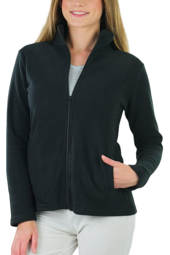 Women's High Collar Polar Fleece Long Sleeve Jacket - Black - 3X-Large