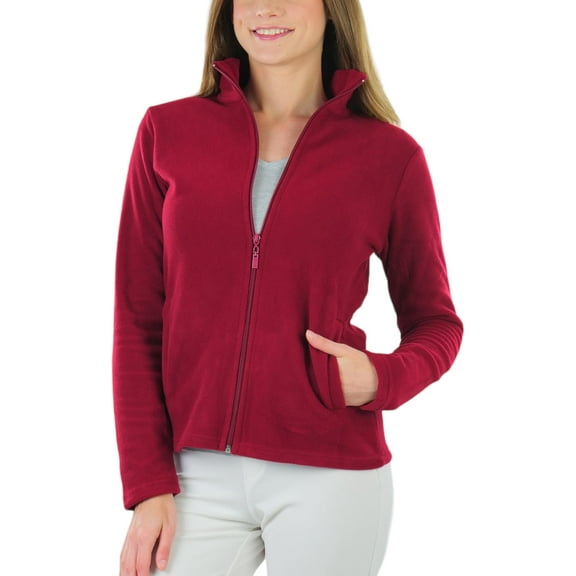 ToBeInStyle Women's High Collar Polar Fleece Long Sleeve Jacket - Burgundy - X-Large