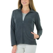 Women's High Collar Polar Fleece Long Sleeve Jacket - Charcoal - 2X-Large