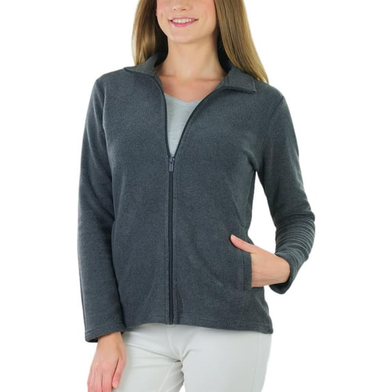 ToBeInStyle Women's High Collar Polar Fleece Long Sleeve Jacket - Charcoal - Small