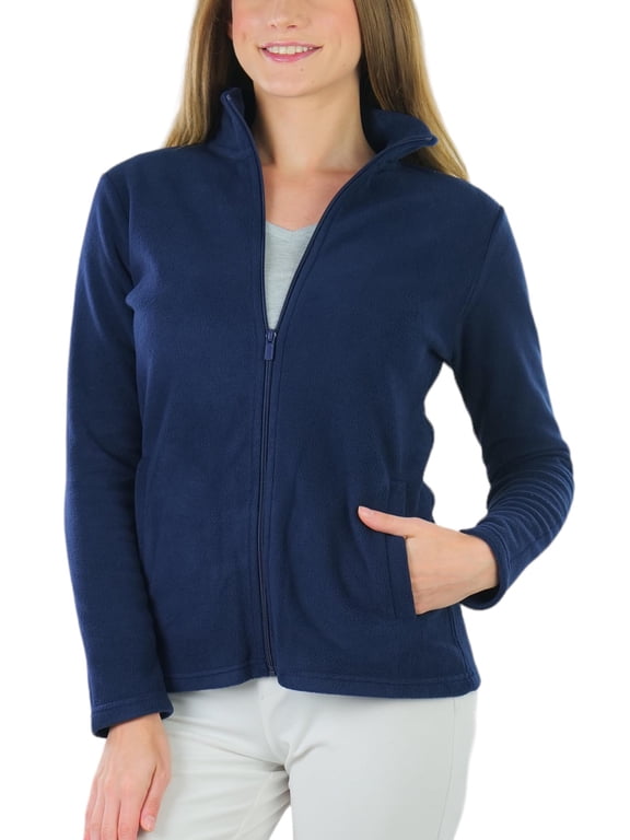 Women's High Collar Polar Fleece Long Sleeve Jacket - Navy - 3X-Large