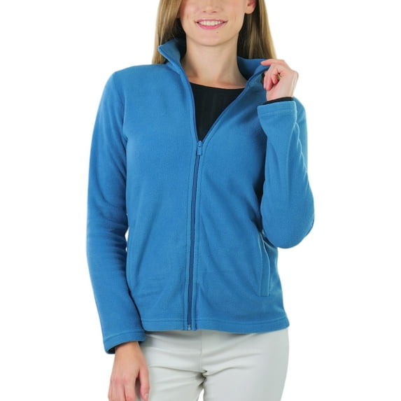 ToBeInStyle Women's High Collar Polar Fleece Long Sleeve Jacket - Steel Blue - Small