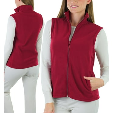 ToBeInStyle Women's High Collar Polar Fleece Sleeveless Jacket - Burgundy - Large