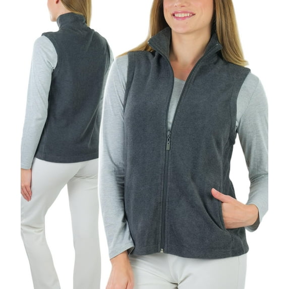 ToBeInStyle Women's High Collar Polar Fleece Sleeveless Jacket - Charcoal - 2X-Large