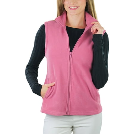 ToBeInStyle Women's High Collar Polar Fleece Sleeveless Jacket - Dark Rose - Small