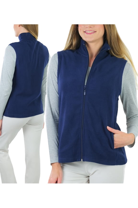 Women's High Collar Polar Fleece Sleeveless Jacket - Navy - 2X-Large