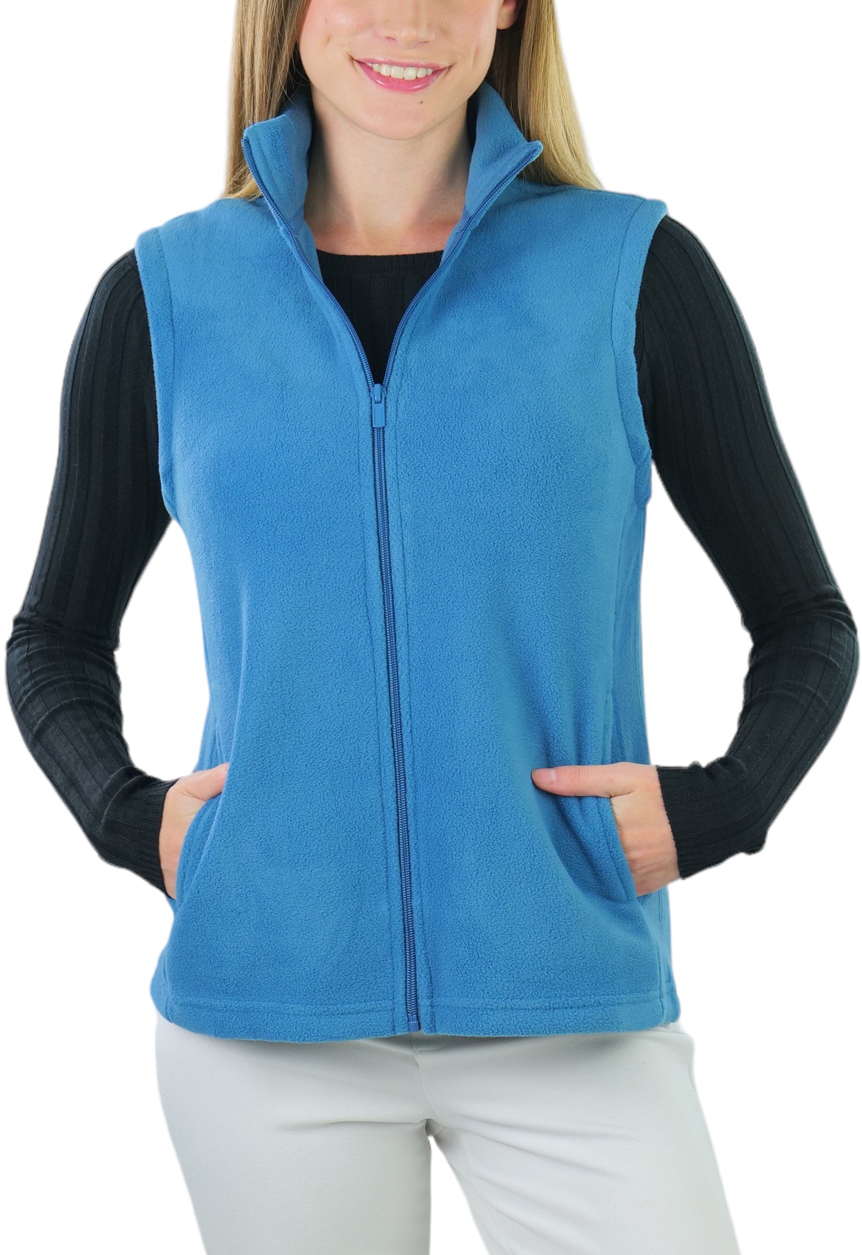 ToBeInStyle Women's High Collar Polar Fleece Sleeveless Jacket Steel