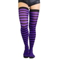 thumbnail image 1 of ToBeInStyle Women's Horizontal Striped Thigh Highs - Black/Purple - One Size, 1 of 6