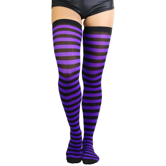 ToBeInStyle Women's Horizontal Striped Thigh Highs - Black/Purple - One Size
