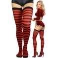 thumbnail image 1 of ToBeInStyle Women's Horizontal Striped Thigh Highs - Black/Red - One Size, 1 of 7